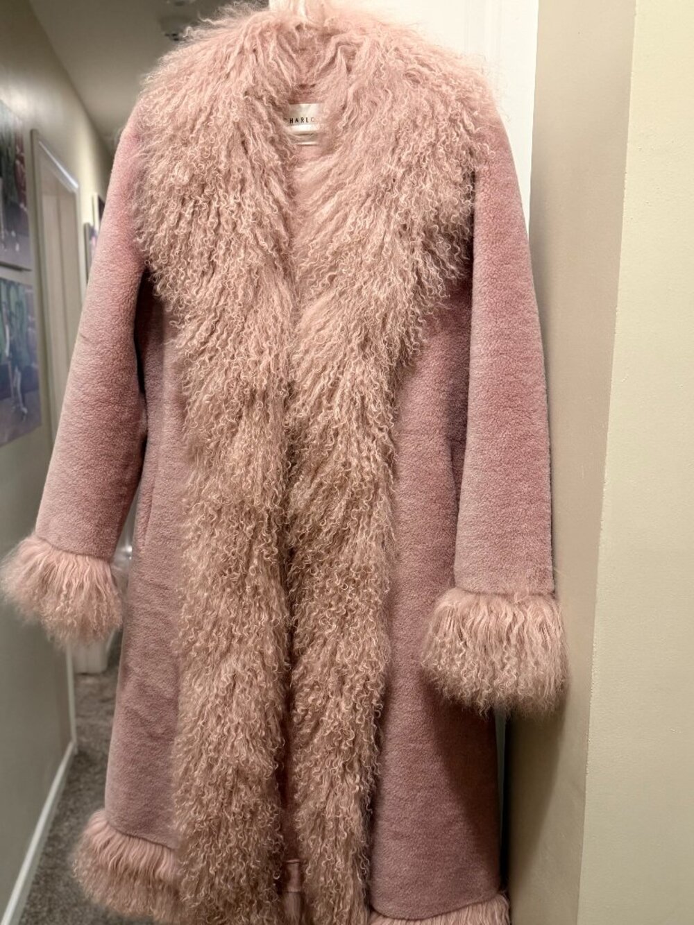 Charlotte Simone Long Pink Mongolian Fur Penny Lane Coat